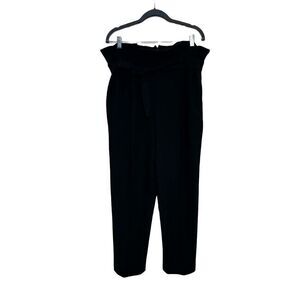 Josie Natori black core crepe paper bag waist pants size 12